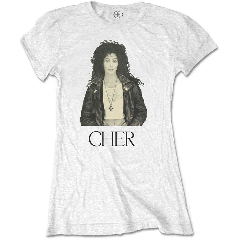 Cher - Leather Jacket Dames Tshirt - Wit